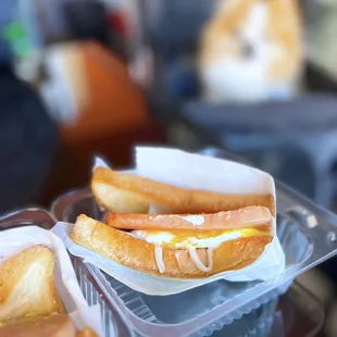 Gilgeori: K Toast w/ over easy egg, cheese, special jam | $6.75 + $3.50 spam (don't forget to add ketchup!)