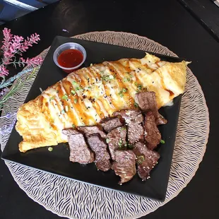 Egg mari fried rice with galbi steak