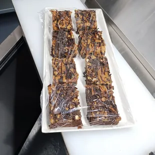 a tray of chocolate bars on a counter