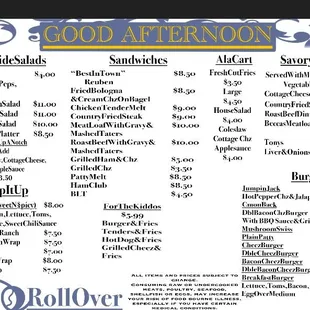 the menu of the restaurant