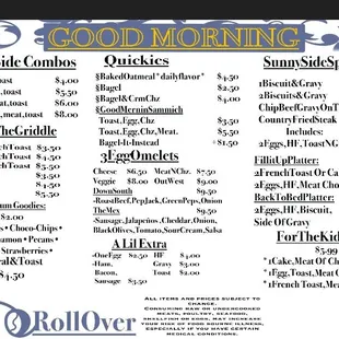 the menu for the sunnyside cafe