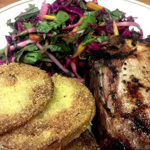 Grilled Pork Chop with Fried Green Tomatoes