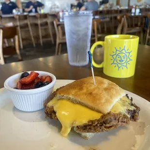 6/26/24 Chicken and Biscuit Brunchwich with fruit