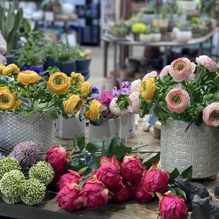 a variety of flowers on a table