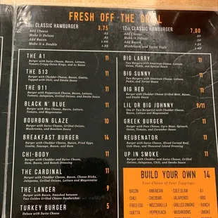 the menu of the restaurant