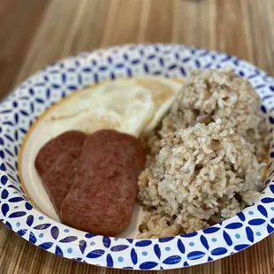 Spam eggs and fried rice - son said it was okay