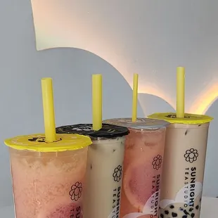 grapefruit yakult (2) and milk teas (2)