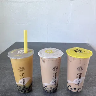 4/8/2023 mango yakult with boba + aged milk tea boba + regular milk tea boba