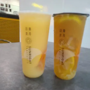 Orange yakult (i like this even tho I don't like yakult) and sunright fruit tea (really good)