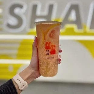 Grapefruit yakult with honey boba