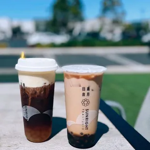 Honey blossom cheese / $4.95, w/ agar boba / $0.65 + Sunright boba milk tea / $5.35, w/ honey boba / $0.75
