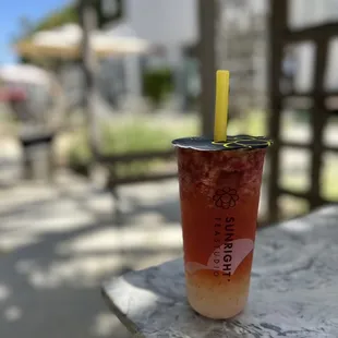Strawberry jasmine tea w/ agar boba :)