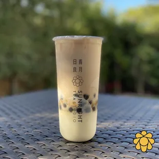 Cream pudding milk tea with brown sugar boba