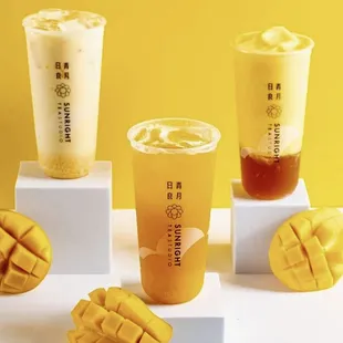 Mango milk tea, mango jasmine and mango frostie