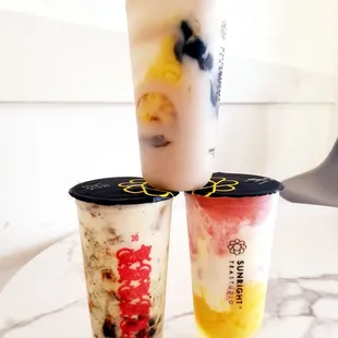 Top: Taro Slush. Bottom: Creme Brulee Oreo MT and The Strawberry Slush