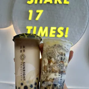 Coffee Milk Tea (left), Oreo Brûlée Milk Tea (right)