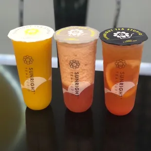 L to R: Mango Jasmine Fruit Tea, Watermelon Frostie, Grapefruit Jasmine Fruit Tea