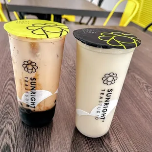 Sunright boba milk tea and White peach oolong milk tea