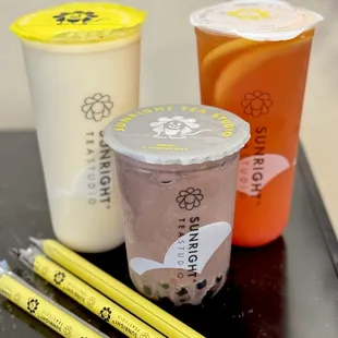 Jasmine Milk Tea, Oreo Chocolate Boba Milk, &amp; Grapefruit Jasmine