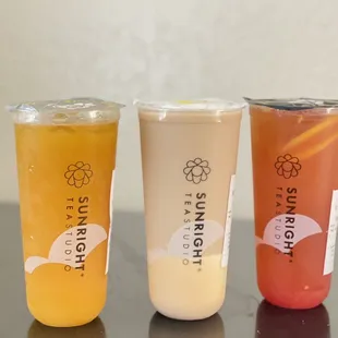 Mango Jasmine Tea, Cream Pudding Milk Tea, &amp; Grapefruit Jasmine Tea