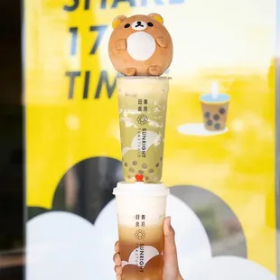 Matcha Brulee Latte with boba and Jasmine Green Tea with boba + cheese foam