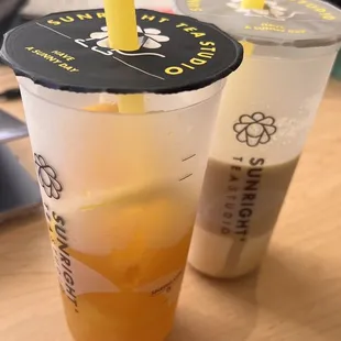 LEFT: Sunright Fruit Tea with Honey Boba, RIGHT: Oolong Milk Tea with Cream Pudding