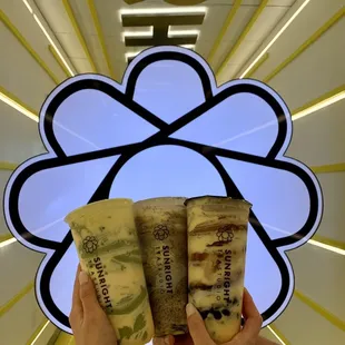 Matcha brulee, Oreo brulee, Sunright boba milk tea with brulee