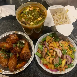 Wings, Crispy Duck Salad, Tom Yum Soup