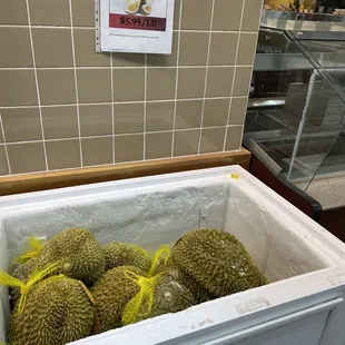 durian fruit in a cooler