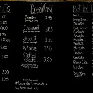 a menu for breakfast and lunch