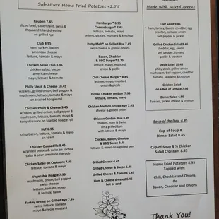 the menu of the restaurant