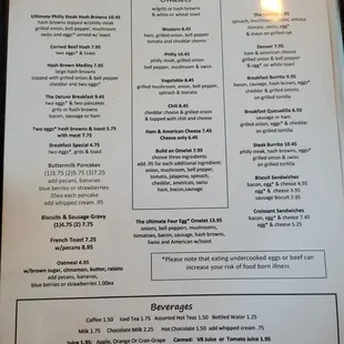 the menu for breakfast