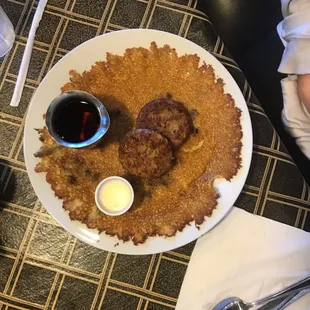 Blueberry pancake and sausage