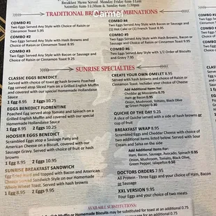 Breakfast menu available all day on weekends only