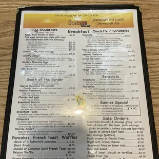 Breakfast menu