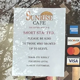 This sentiment should be applied to pretty much every restaurant you go to these days. Be patient y&apos;all!