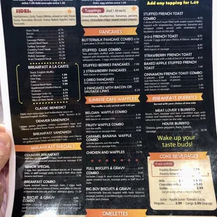 the menu of the restaurant