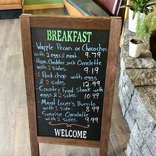 breakfast menu on chalk board