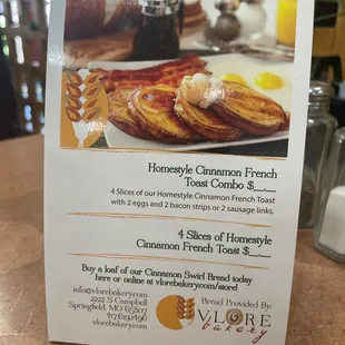 Table prop for their breakfast special