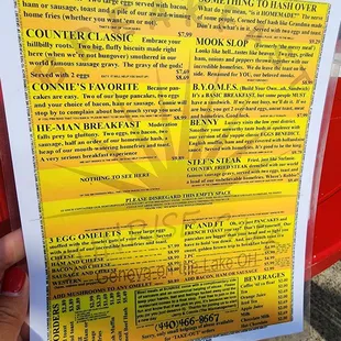 the breakfast menu for breakfast