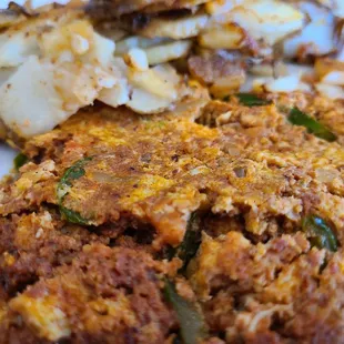 Chorizo omelette with home fries