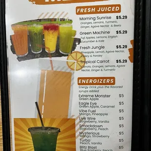 Morning health drinks menu 11/2024