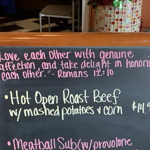 a menu on a blackboard