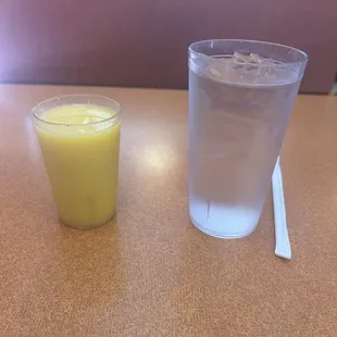 Small orange juice and water