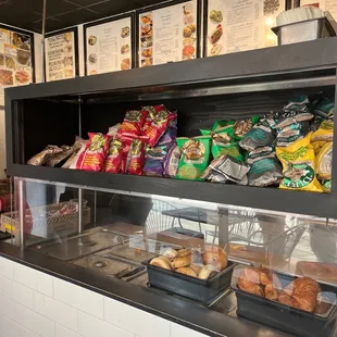 a display of food and snacks
