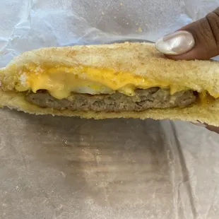 Sausage, egg and cheese sandwich!! Delicious