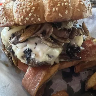 Mushroom, bacon Swiss!