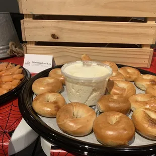 My 1.5 year old guests appreciated the plain cream cheese bagels + the parents could add the lox to theirs