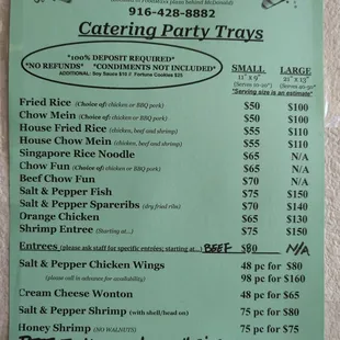 Catering menu