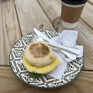Breakfast sandwich and mocha